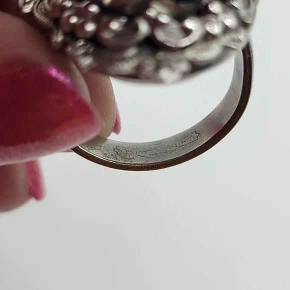 Vintage Adjustable Whiting And Davis Statement Ring Blue And Clear Stone Size 6 - Picture 11 of 12